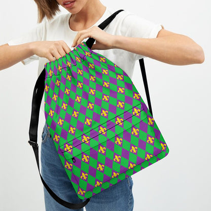 Fleur-De-Lis Mardi Gras Pattern Print Drawstring Backpack