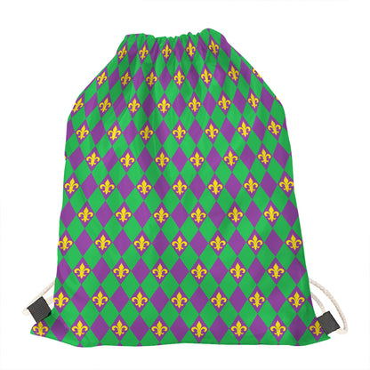 Fleur-De-Lis Mardi Gras Pattern Print Drawstring Bag