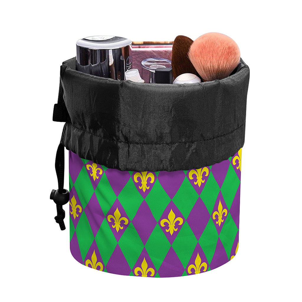 Fleur-De-Lis Mardi Gras Pattern Print Drawstring Makeup Bag