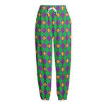 Fleur-De-Lis Mardi Gras Pattern Print Fleece Lined Knit Pants