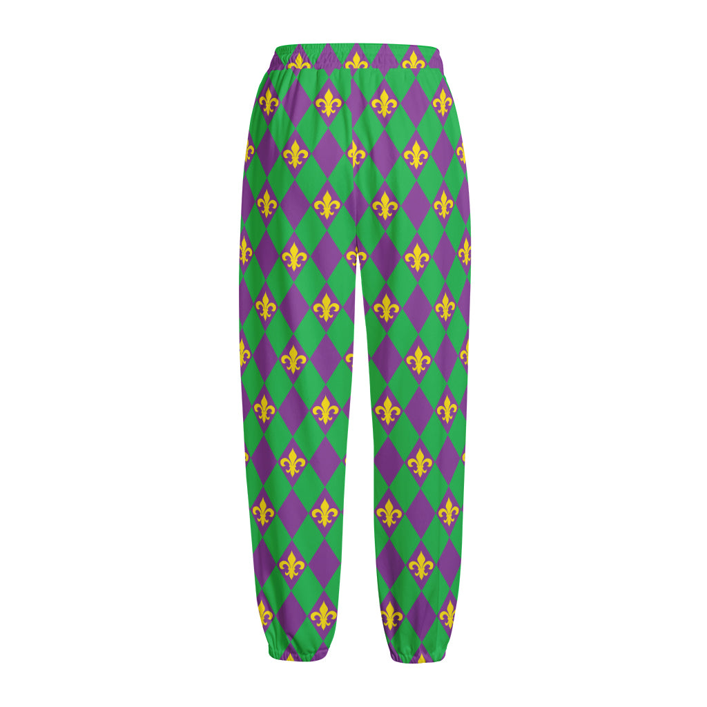 Fleur-De-Lis Mardi Gras Pattern Print Fleece Lined Knit Pants