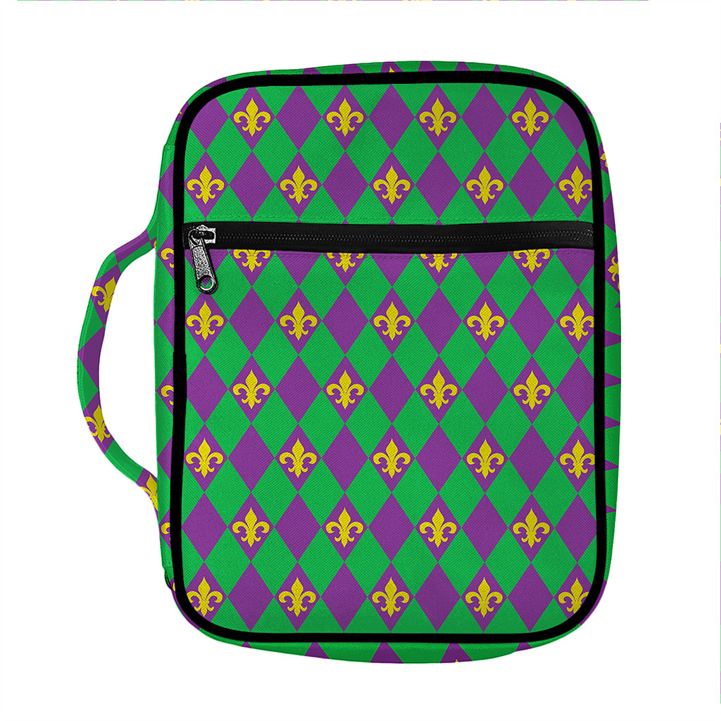 Fleur-De-Lis Mardi Gras Pattern Print Front Pocket Bible Bag