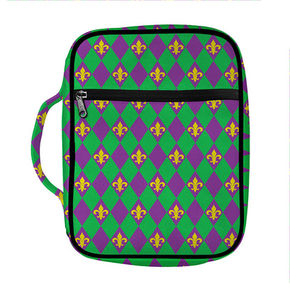 Fleur-De-Lis Mardi Gras Pattern Print Front Pocket Bible Bag