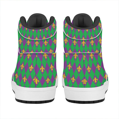 Fleur-De-Lis Mardi Gras Pattern Print High Top Leather Sneakers