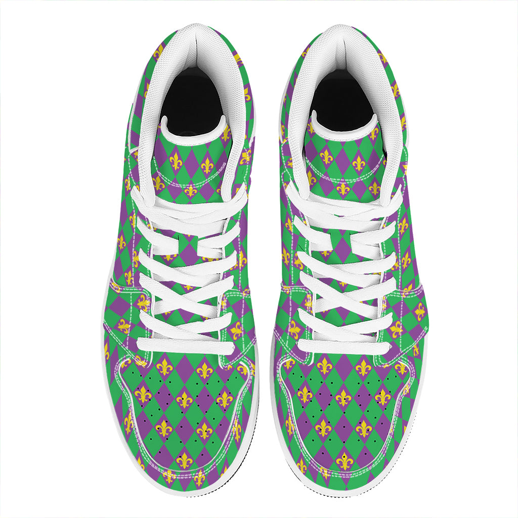 Fleur-De-Lis Mardi Gras Pattern Print High Top Leather Sneakers