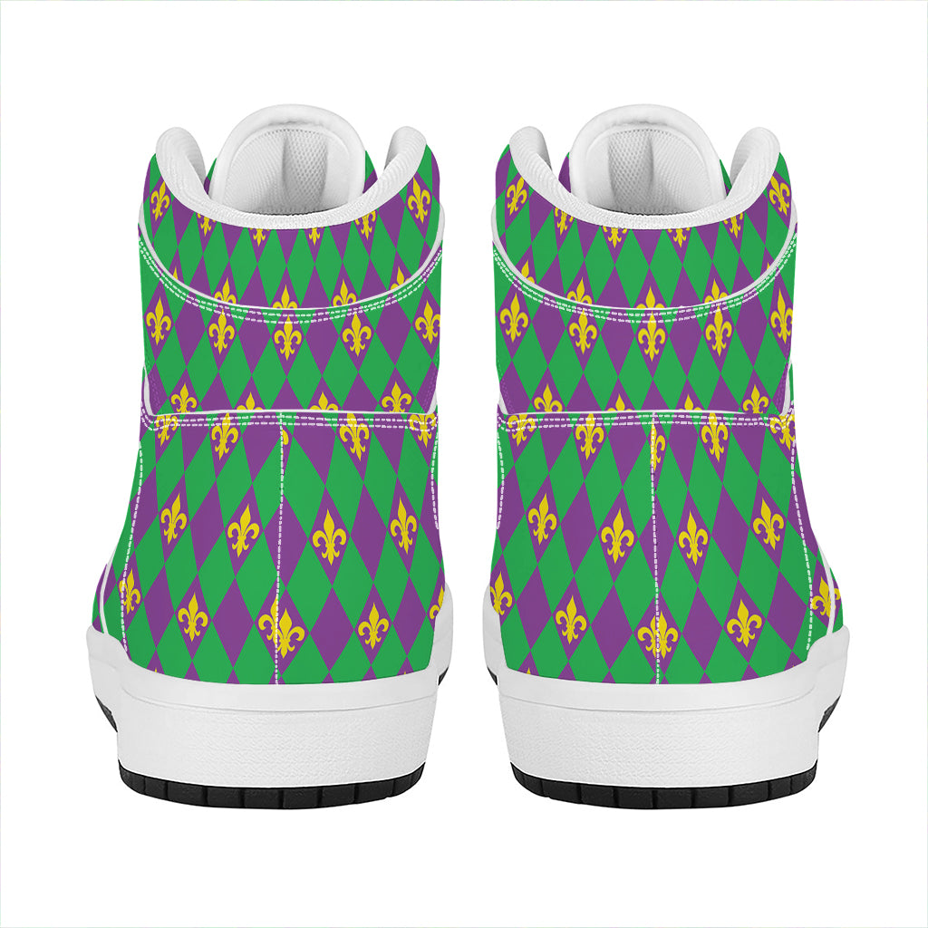 Fleur-De-Lis Mardi Gras Pattern Print High Top Leather Sneakers