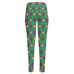 Fleur-De-Lis Mardi Gras Pattern Print High-Waisted Pocket Leggings