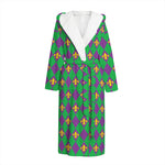 Fleur-De-Lis Mardi Gras Pattern Print Hooded Bathrobe