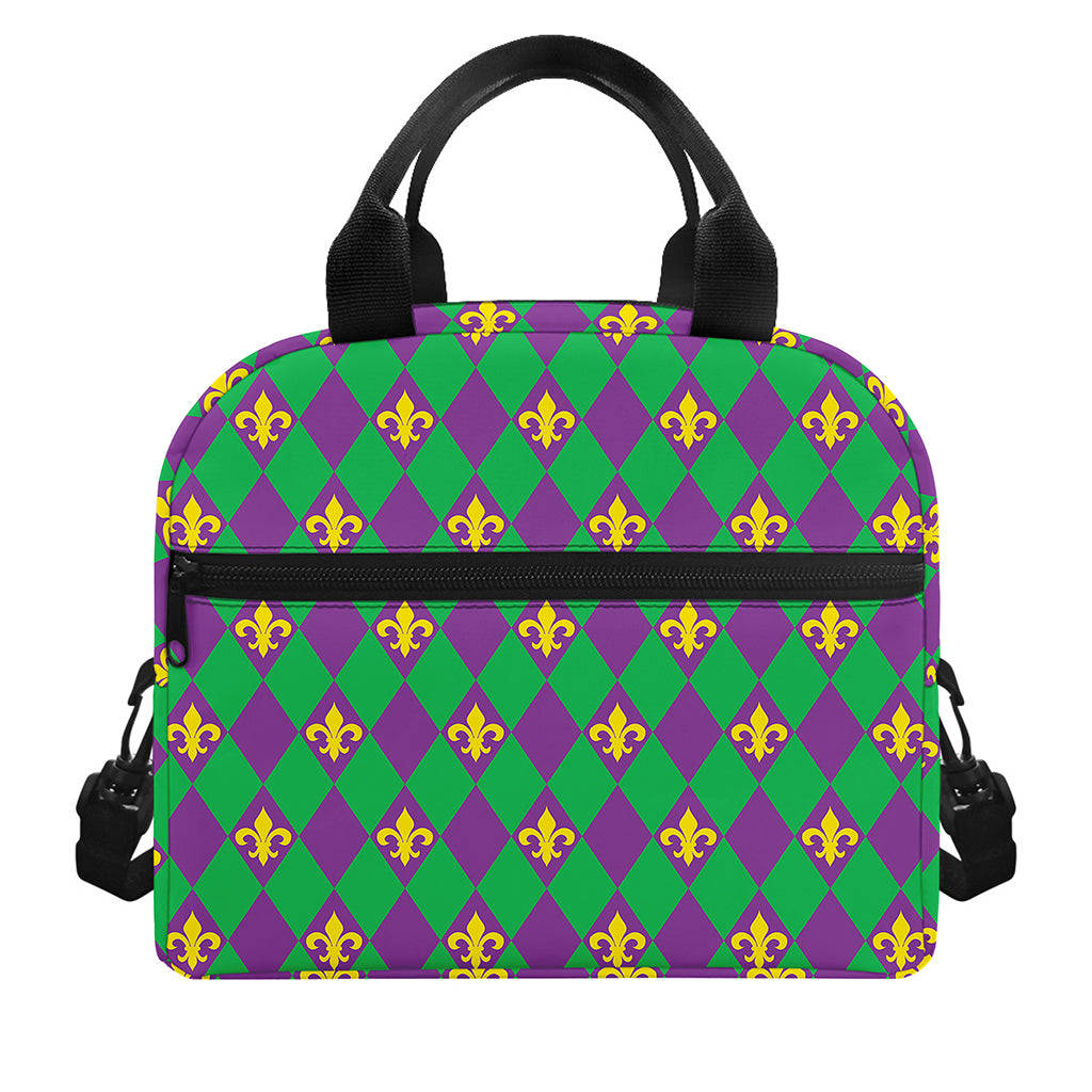 Fleur-De-Lis Mardi Gras Pattern Print Insulated Lunch Bag