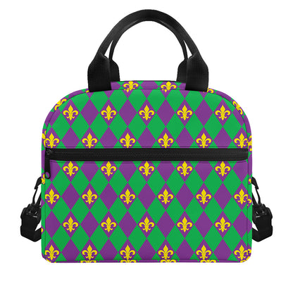 Fleur-De-Lis Mardi Gras Pattern Print Insulated Lunch Bag