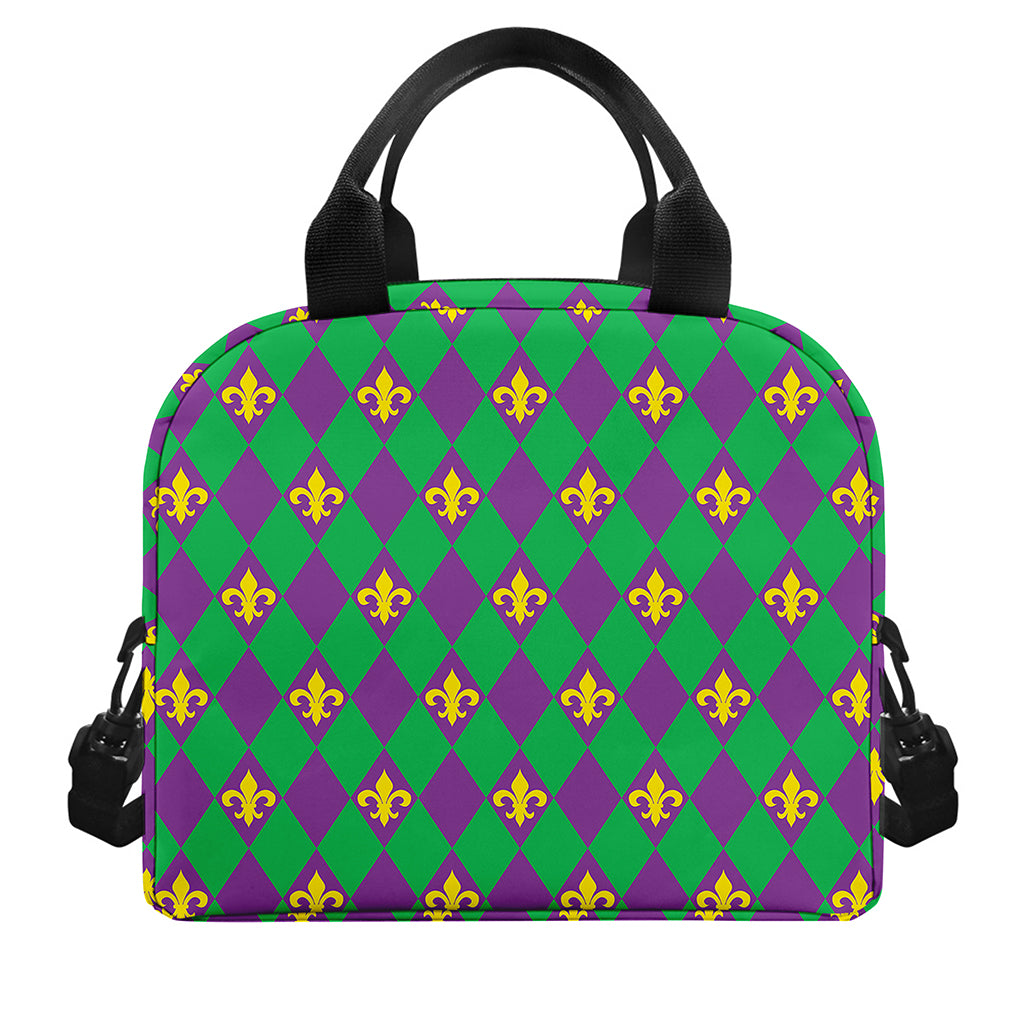 Fleur-De-Lis Mardi Gras Pattern Print Insulated Lunch Bag
