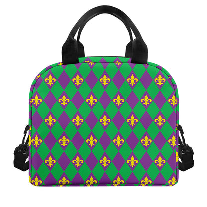 Fleur-De-Lis Mardi Gras Pattern Print Insulated Lunch Bag