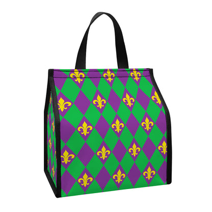 Fleur-De-Lis Mardi Gras Pattern Print Insulated Lunch Tote