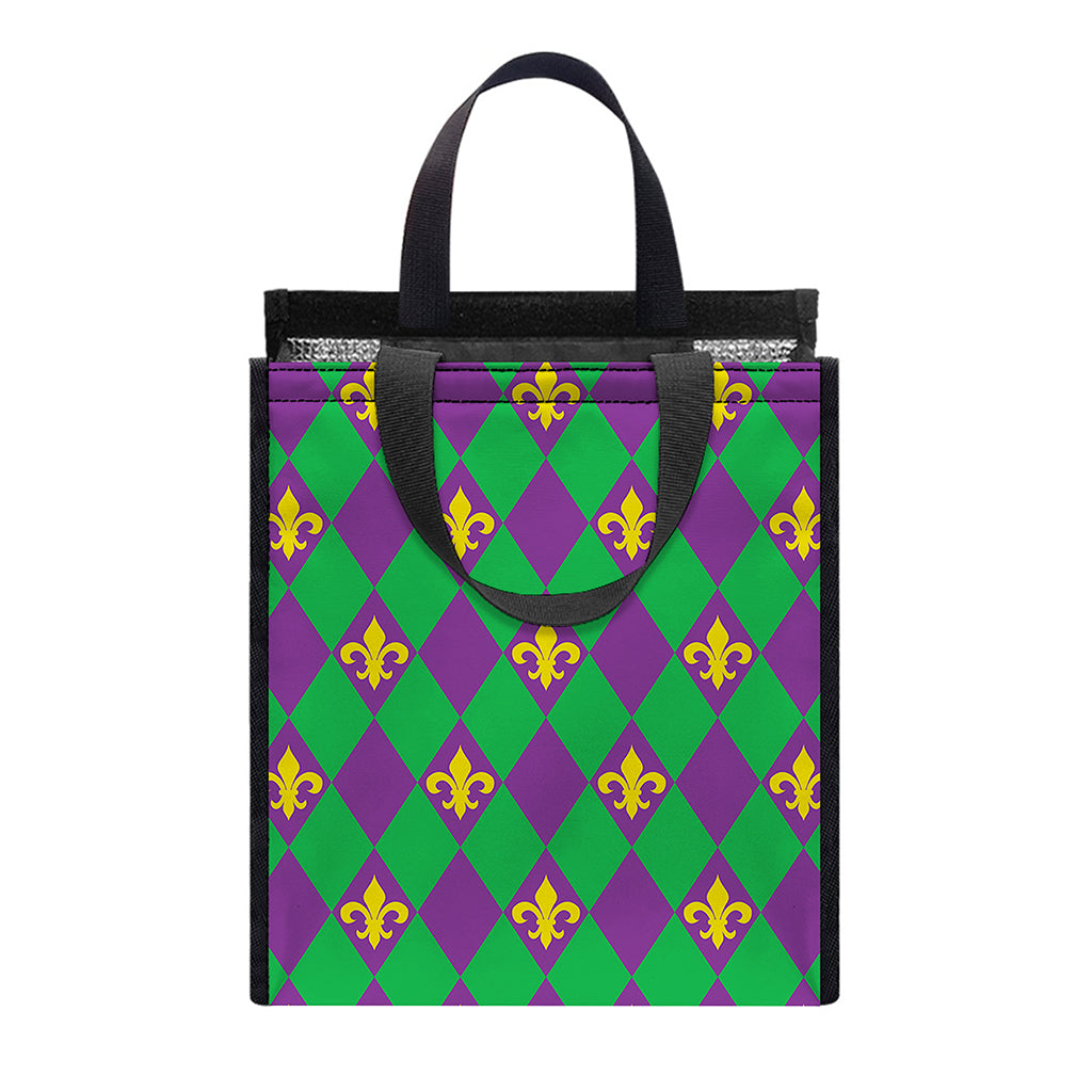Fleur-De-Lis Mardi Gras Pattern Print Insulated Lunch Tote