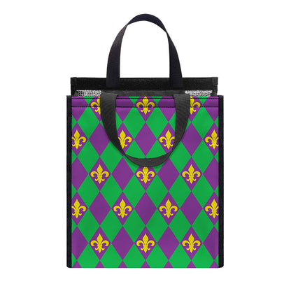 Fleur-De-Lis Mardi Gras Pattern Print Insulated Lunch Tote
