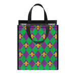 Fleur-De-Lis Mardi Gras Pattern Print Insulated Lunch Tote
