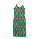 Fleur-De-Lis Mardi Gras Pattern Print Jersey Midi Cami Dress