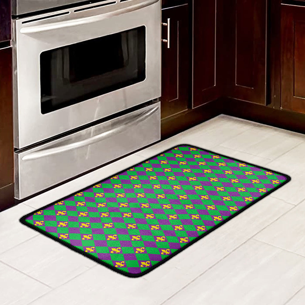 Fleur-De-Lis Mardi Gras Pattern Print Kitchen Mat