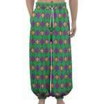 Fleur-De-Lis Mardi Gras Pattern Print Lantern Pants