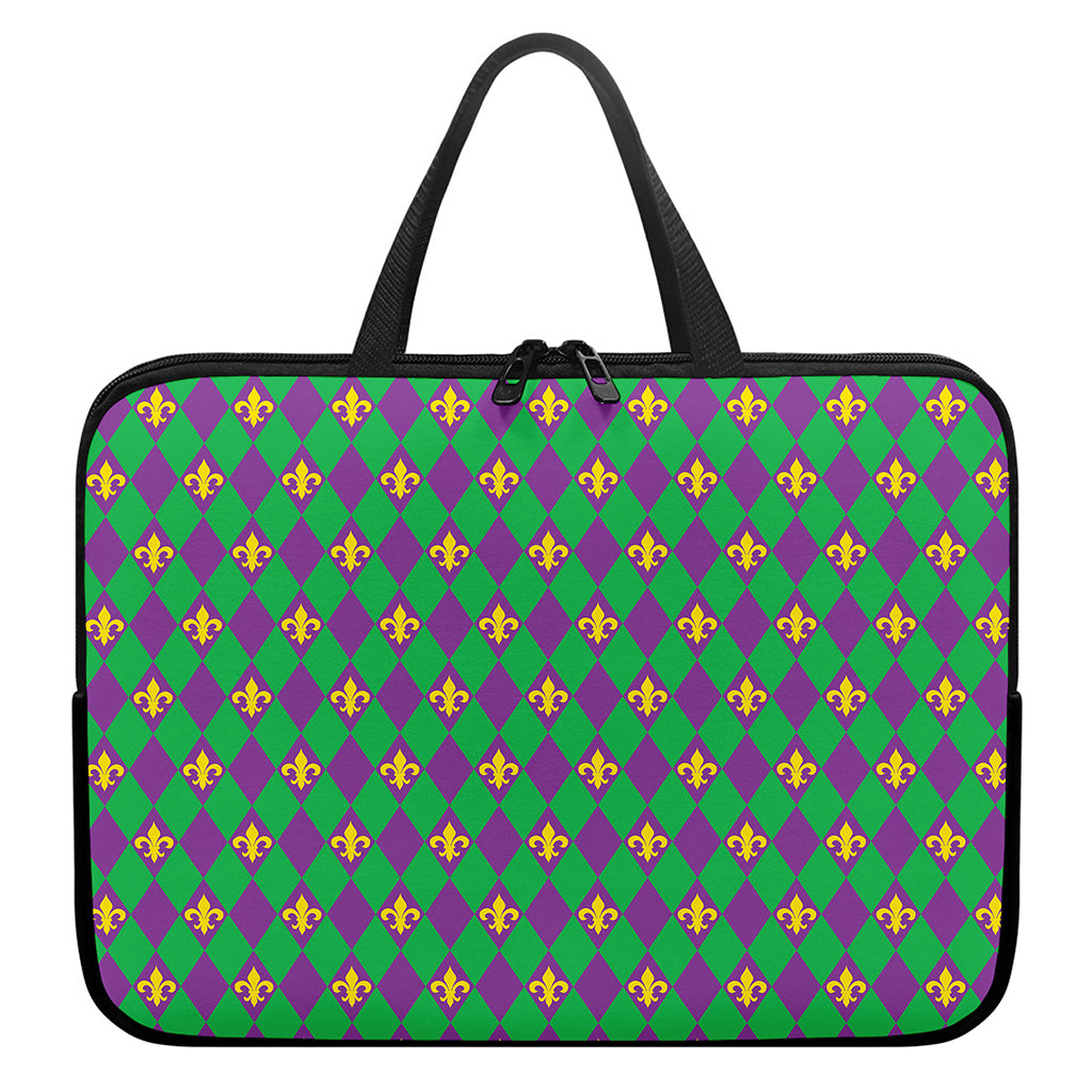 Fleur-De-Lis Mardi Gras Pattern Print Laptop Sleeve With Handle