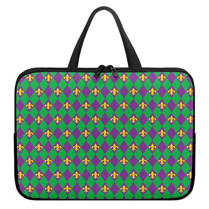 Fleur-De-Lis Mardi Gras Pattern Print Laptop Sleeve With Handle