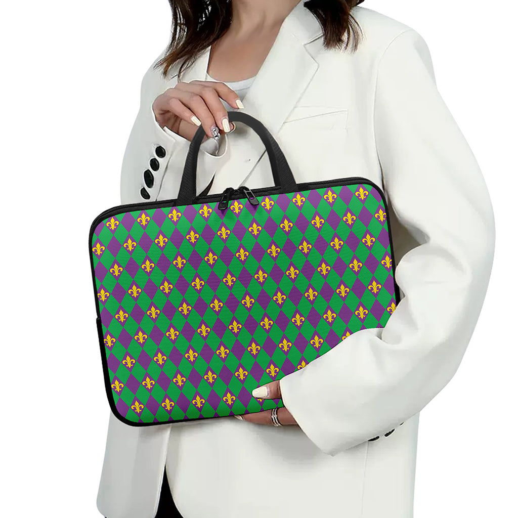 Fleur-De-Lis Mardi Gras Pattern Print Laptop Sleeve With Handle