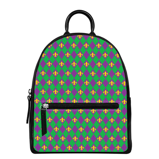 Fleur-De-Lis Mardi Gras Pattern Print Leather Backpack