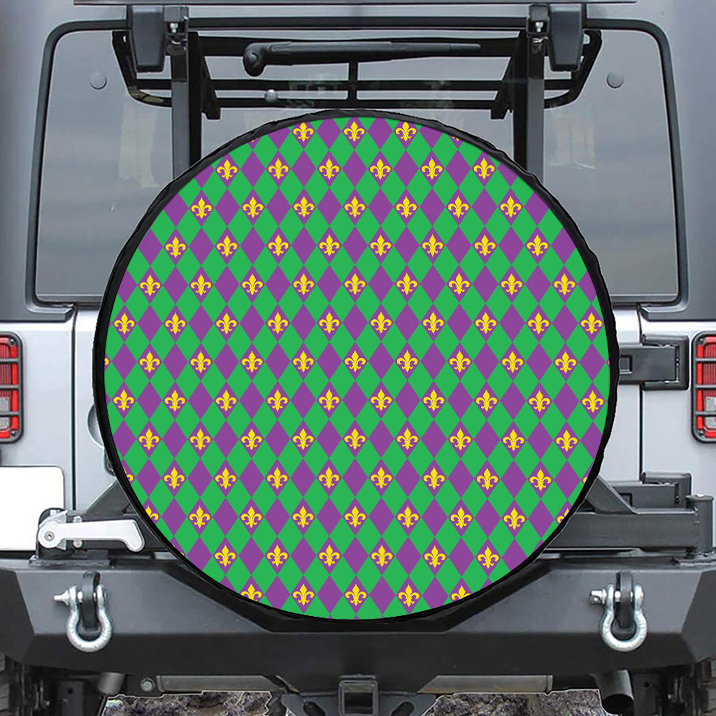 Fleur-De-Lis Mardi Gras Pattern Print Leather Spare Tire Cover