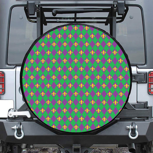 Fleur-De-Lis Mardi Gras Pattern Print Leather Spare Tire Cover