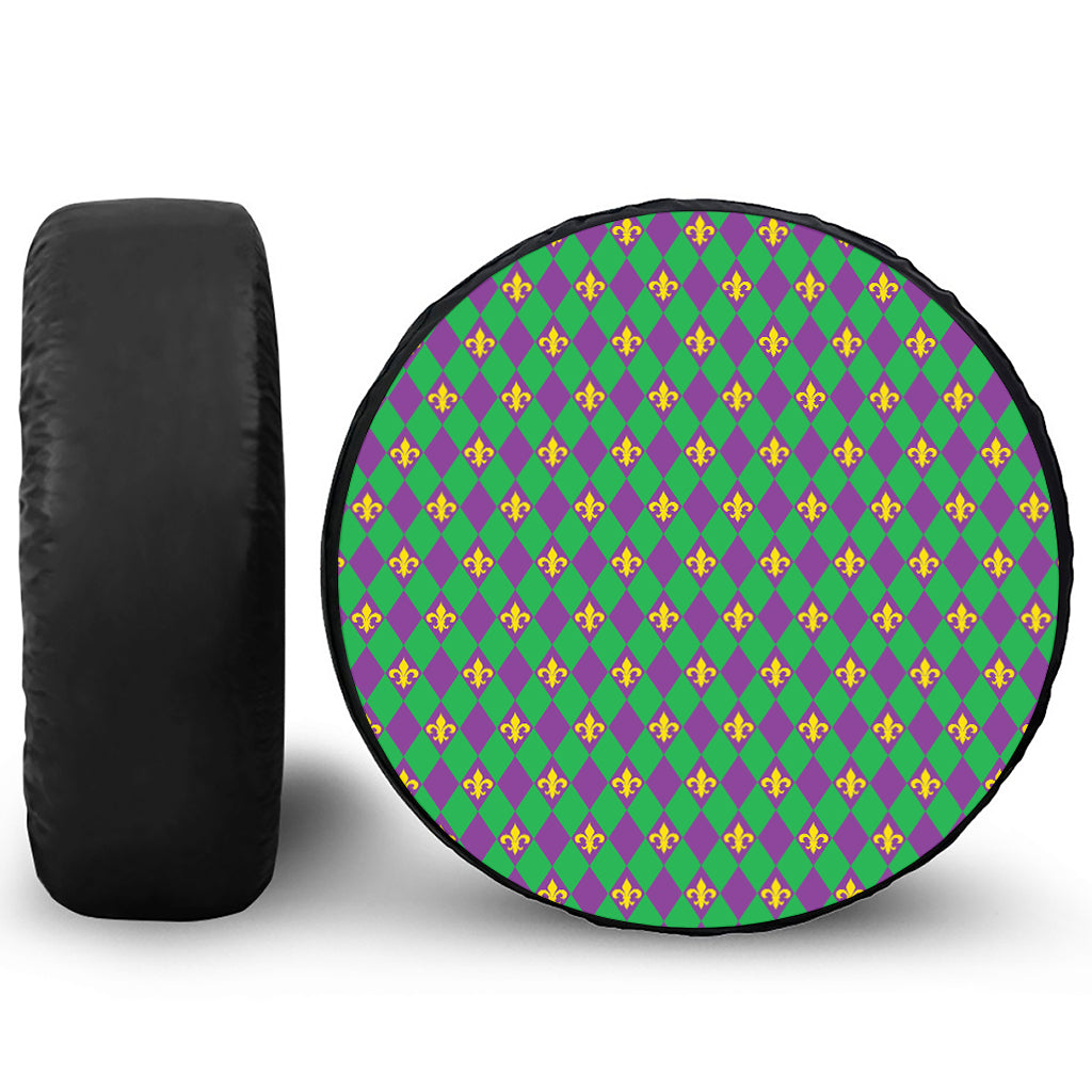 Fleur-De-Lis Mardi Gras Pattern Print Leather Spare Tire Cover