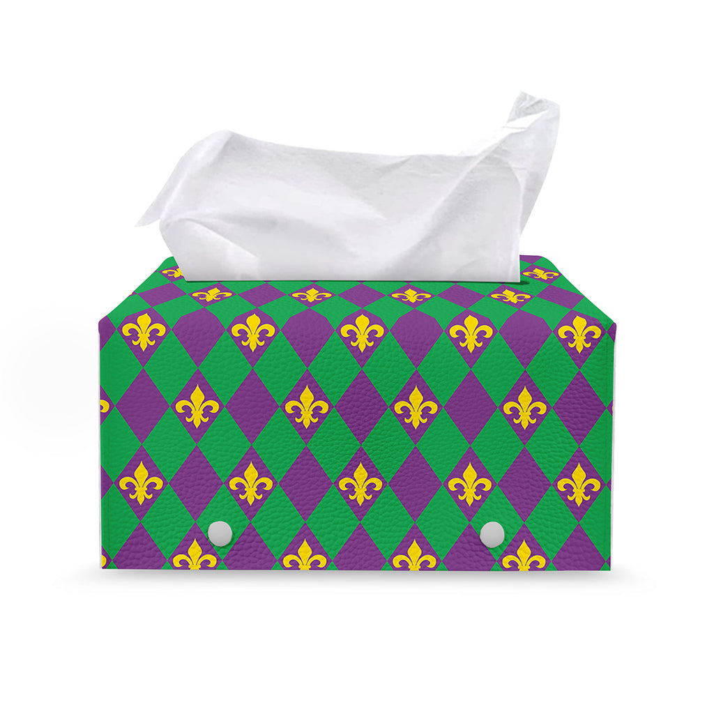 Fleur-De-Lis Mardi Gras Pattern Print Leather Tissue Box Cover