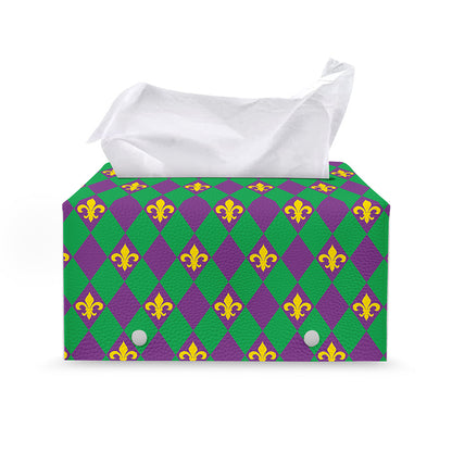 Fleur-De-Lis Mardi Gras Pattern Print Leather Tissue Box Cover