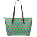 Fleur-De-Lis Mardi Gras Pattern Print Leather Tote Bag With Zipper