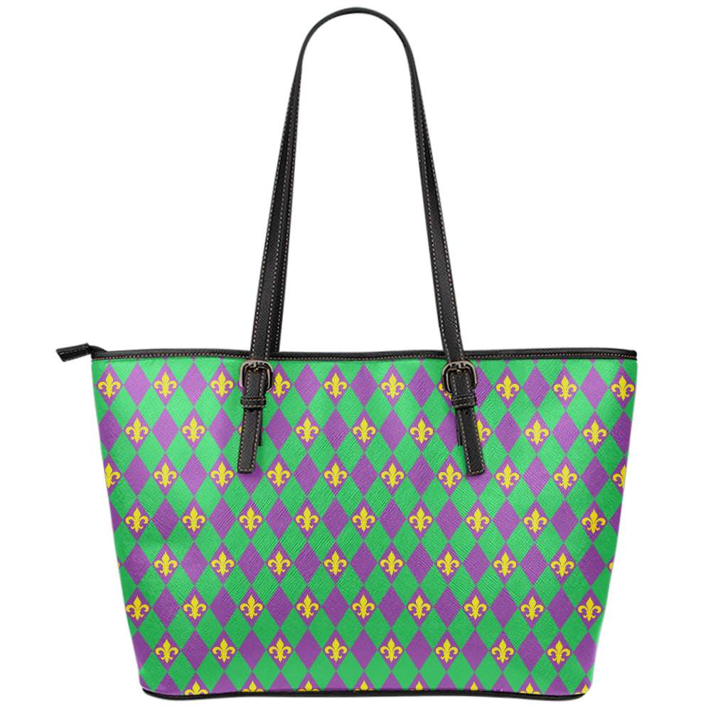 Fleur-De-Lis Mardi Gras Pattern Print Leather Tote Bag