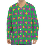 Fleur-De-Lis Mardi Gras Pattern Print Long Sleeve Baseball Jersey