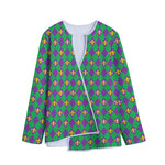 Fleur-De-Lis Mardi Gras Pattern Print Long Sleeve Short Coat