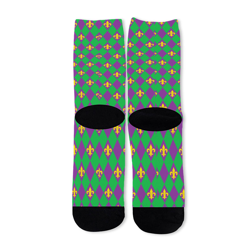 Fleur-De-Lis Mardi Gras Pattern Print Long Socks