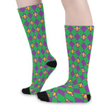 Fleur-De-Lis Mardi Gras Pattern Print Long Socks