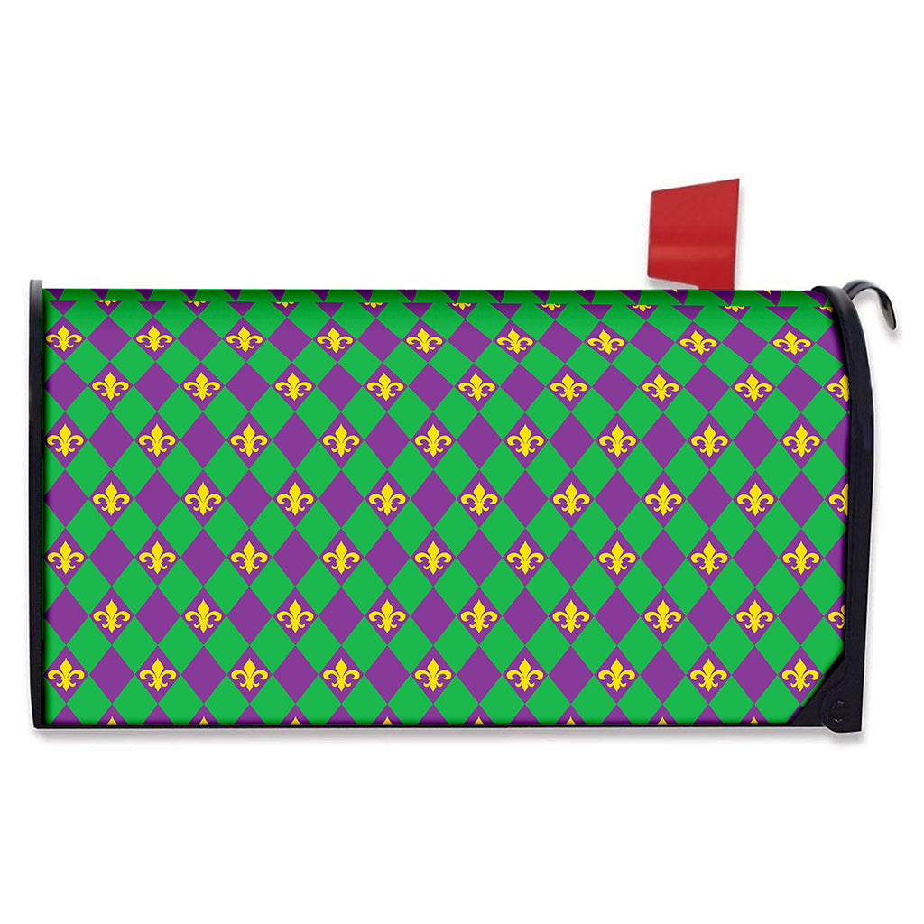 Fleur-De-Lis Mardi Gras Pattern Print Mailbox Cover