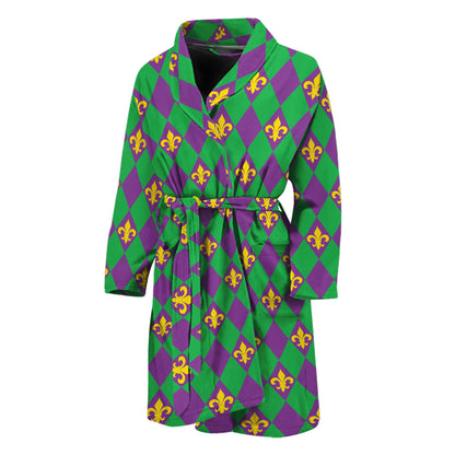 Fleur-De-Lis Mardi Gras Pattern Print Men's Bathrobe