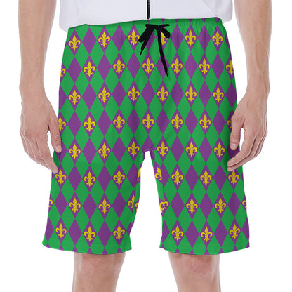 Fleur-De-Lis Mardi Gras Pattern Print Men's Beach Shorts