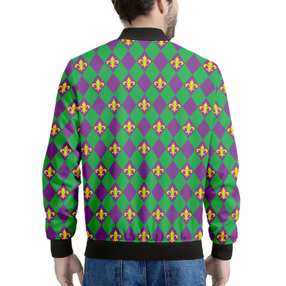 Fleur-De-Lis Mardi Gras Pattern Print Men's Bomber Jacket