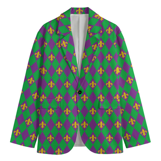 Fleur-De-Lis Mardi Gras Pattern Print Men's Cotton Blazer
