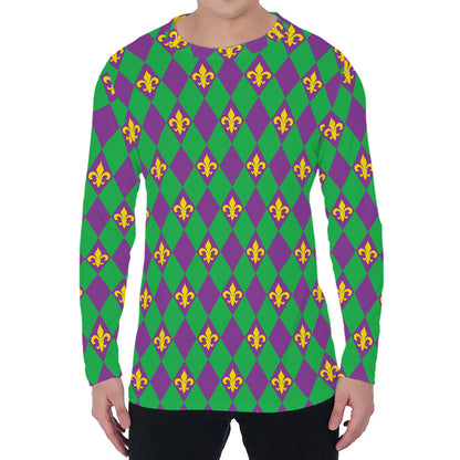Fleur-De-Lis Mardi Gras Pattern Print Men's Long Sleeve T-Shirt