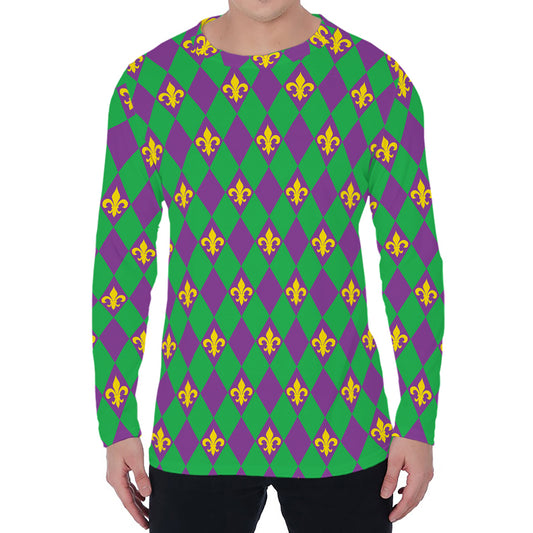 Fleur-De-Lis Mardi Gras Pattern Print Men's Long Sleeve T-Shirt