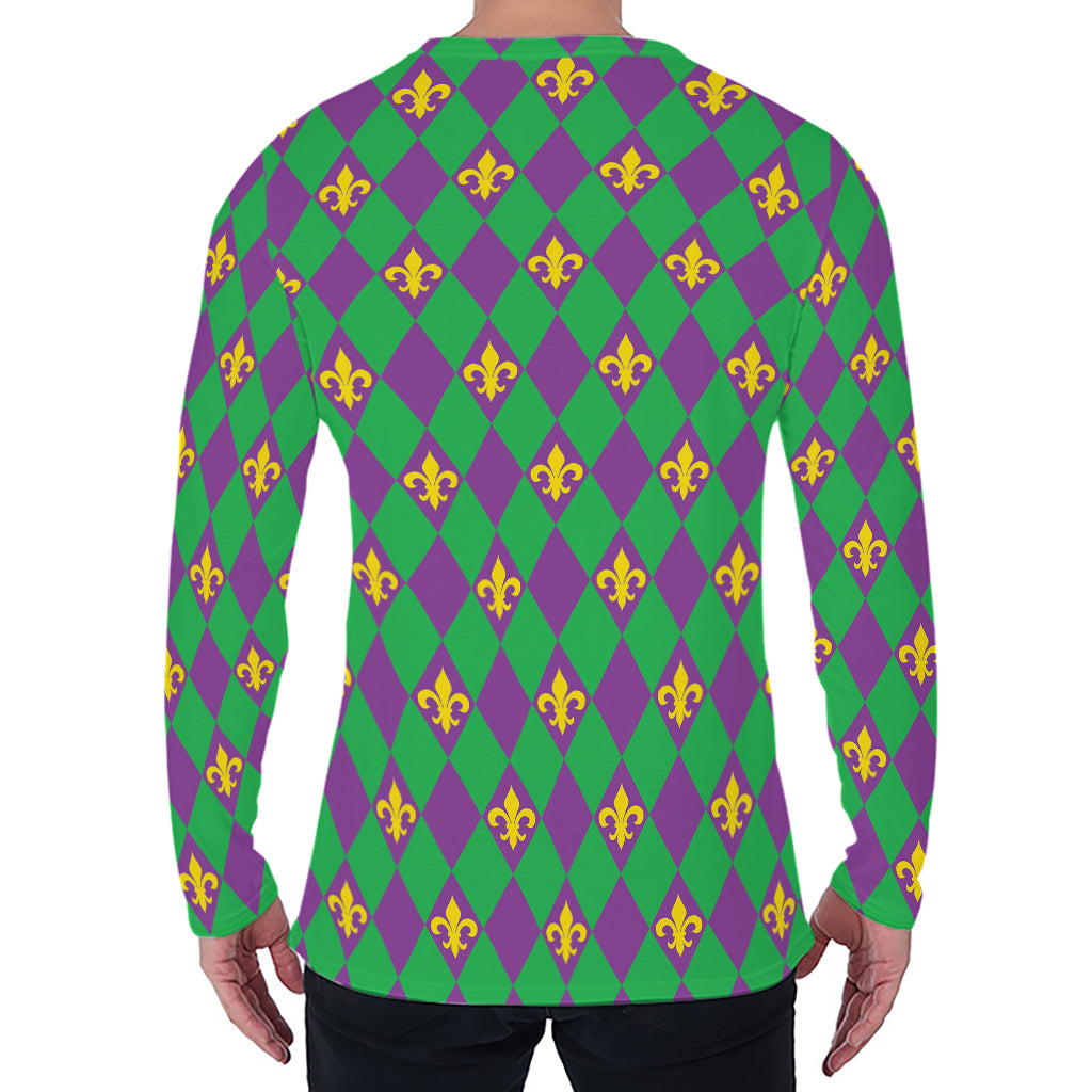 Fleur-De-Lis Mardi Gras Pattern Print Men's Long Sleeve T-Shirt