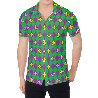 Fleur-De-Lis Mardi Gras Pattern Print Men's Shirt