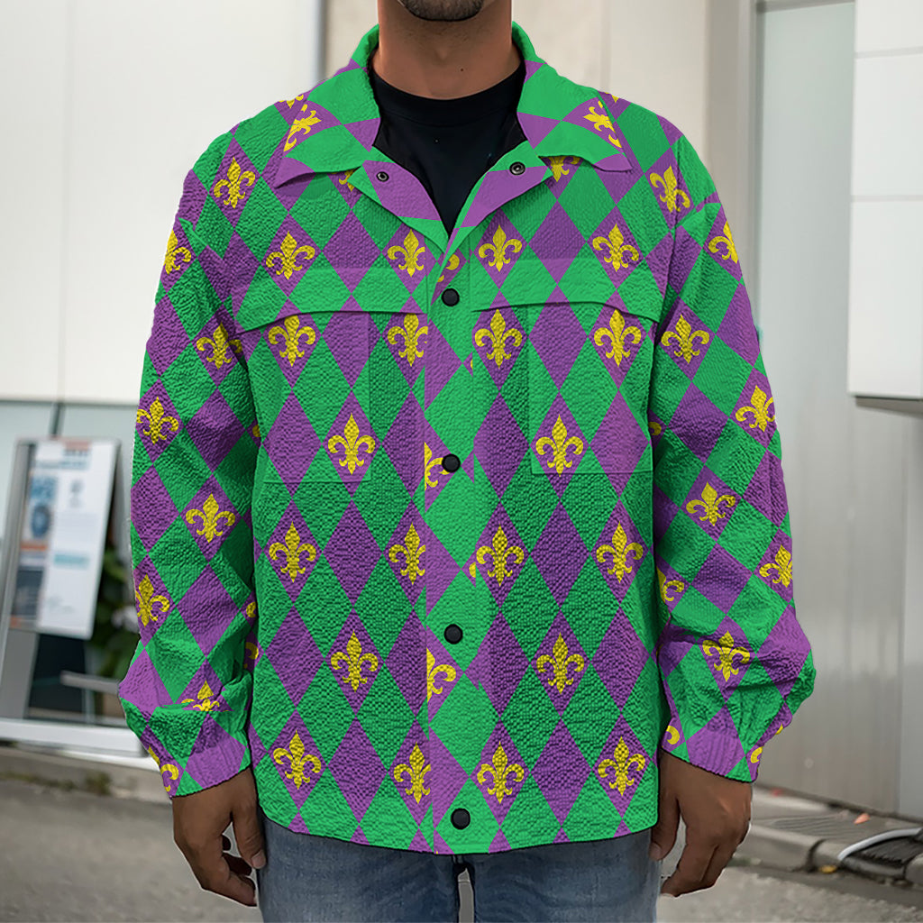 Fleur-De-Lis Mardi Gras Pattern Print Men's Shirt Jacket