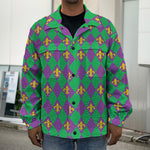 Fleur-De-Lis Mardi Gras Pattern Print Men's Shirt Jacket