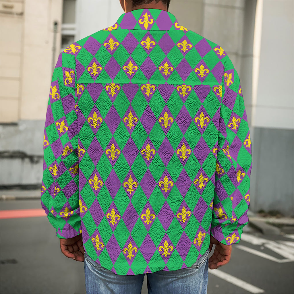 Fleur-De-Lis Mardi Gras Pattern Print Men's Shirt Jacket